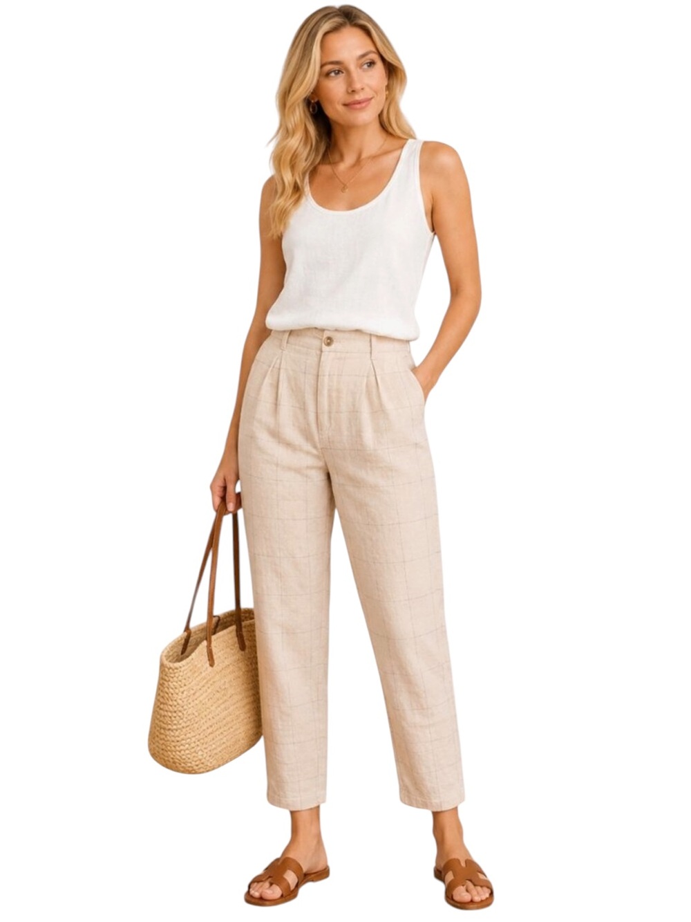 NWT‎ Madewell Linen Windowpane Plaid Trousers Preppy Work Casual Travel Summer 6